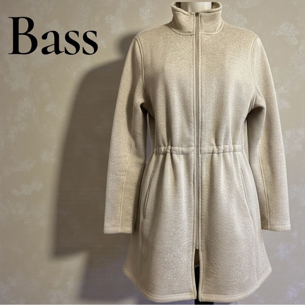 Bass Full Zip Fleece Coat Jacket Women’s Large Beige Neutral Cozy Zip Front